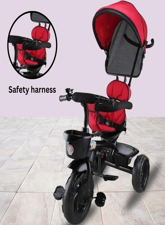 Maanit 3 in 1 Kids Tricycle with Canopy, Dual Storage Basket & Parental Handle Control - Safety Guardrail, Comfort Seat, Ages 1.5-5 Years - Toddler Tricycle, Baby Cycle with Easy Steering (Red) - Image 4